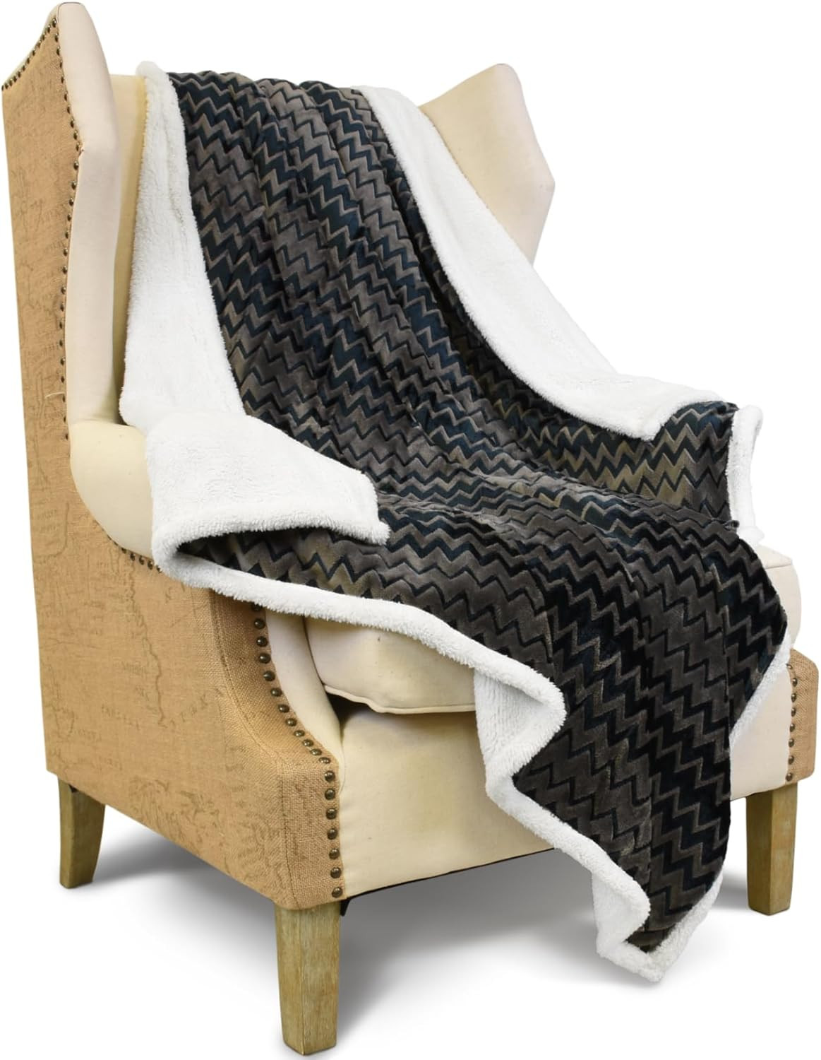 Silky Soft Sherpa Throw Blanket, Flannel Chevron Micro Plush Fleece Throws for C