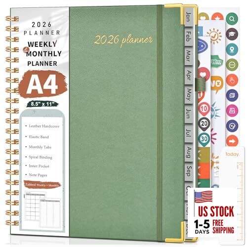 2026 Planner, Weekly and Monthly Calendar Planner from January 2026 - A4 Green