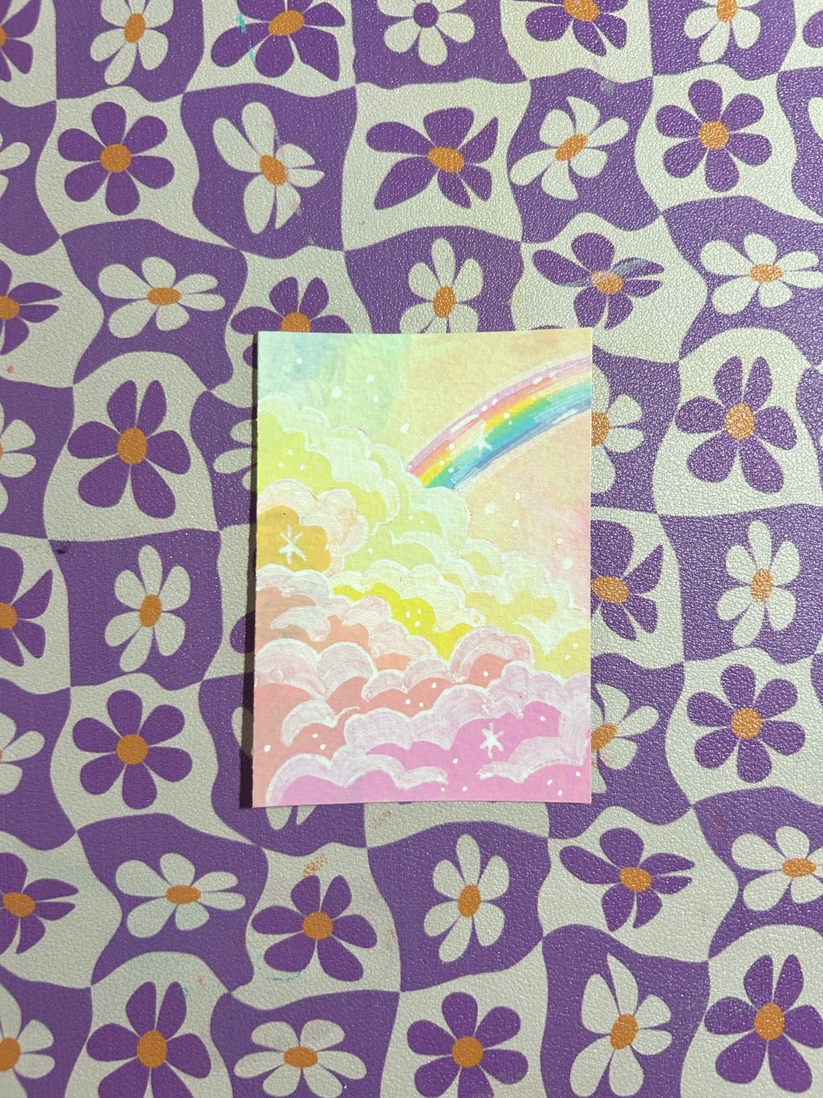 Original Rainbow Clouds ACEO 2/4 - 2.5" x 3.5" Acrylic on Paper by Sophie Margot