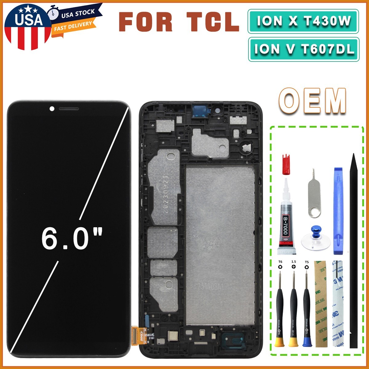 OEM LCD Display Digitizer Touch Screen Assembly Frame - TCL ION X T430W V T607DL