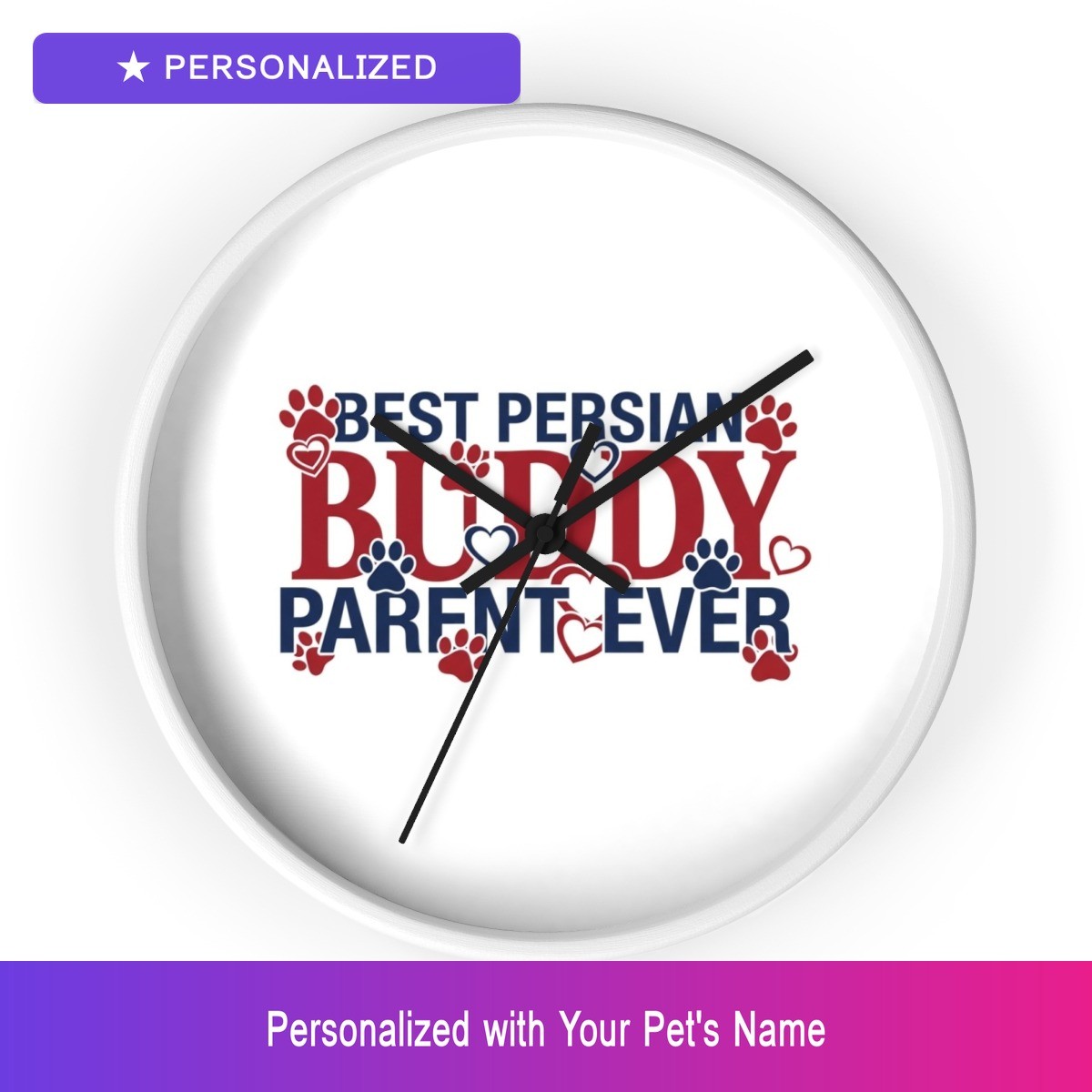 Custom Persian Cat Pet Lover Wall Clock Personalized Name Home Decor