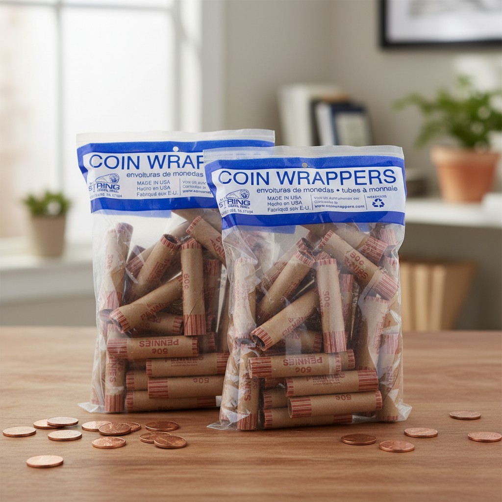 Versatile Pre-Crimped Penny Coin Wrappers, 72 Count - Eco-Friendly Organization