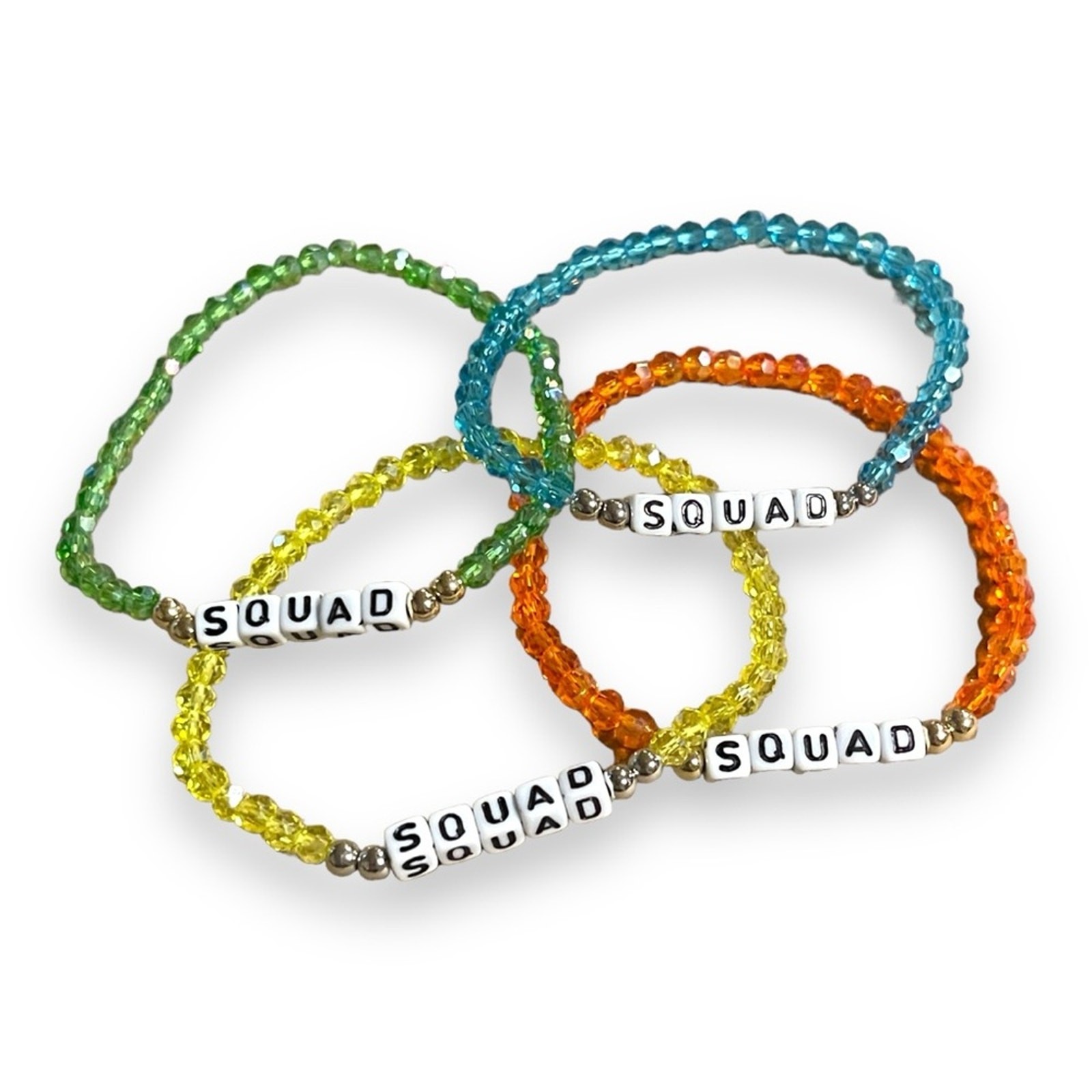 SQUAD Stretch Beaded Friendship Bracelets Set of 4 Orange Yellow Green Blue