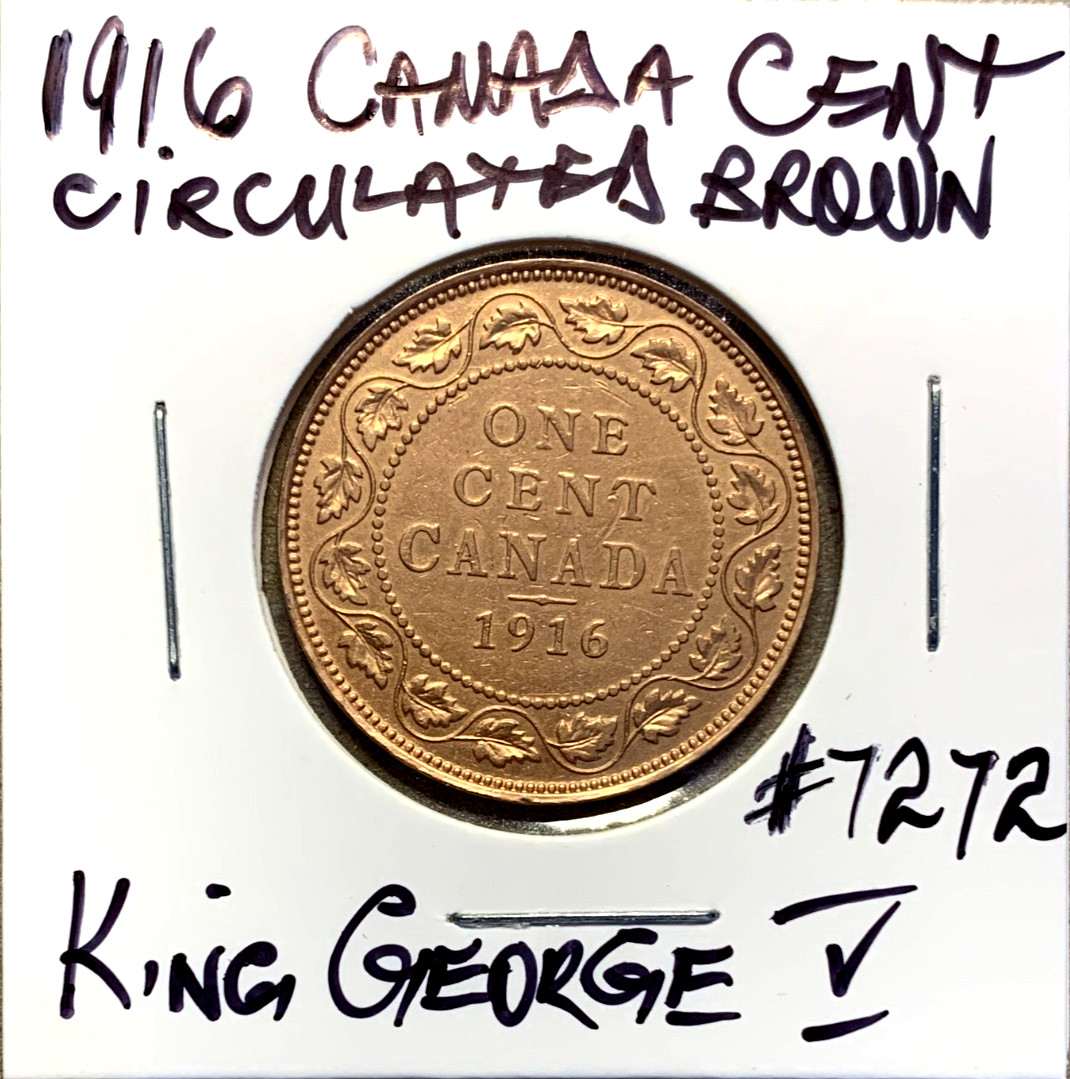1916 Large Canada Cent Lovely Circulated Brown King George V Canadian Penny