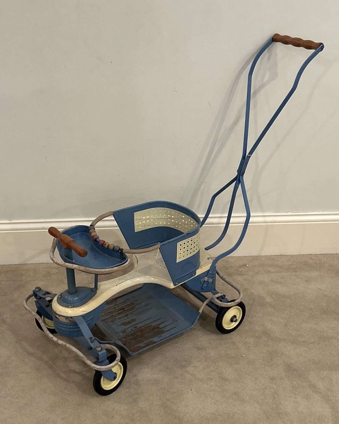 Vintage Taylor-Tot Blue Baby Walker Stroller MCM Push Toy Removable Tray