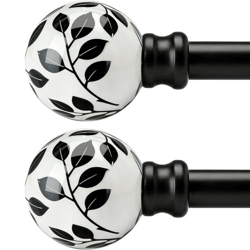 Ceramic Curtain Rods Set of 2 for Windows 66 to 120 36"-120"|2 Pack Black