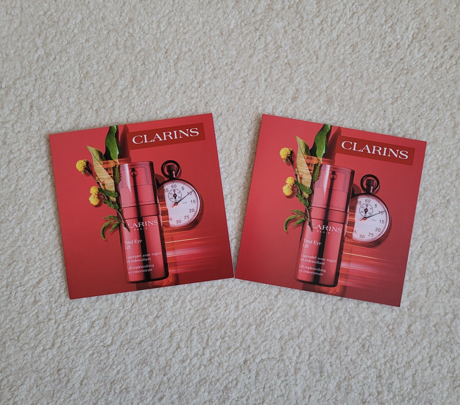 Lot of 2 Clarins Total Eye Lift Samples - 1 ml / 0.03 oz each - Made in France