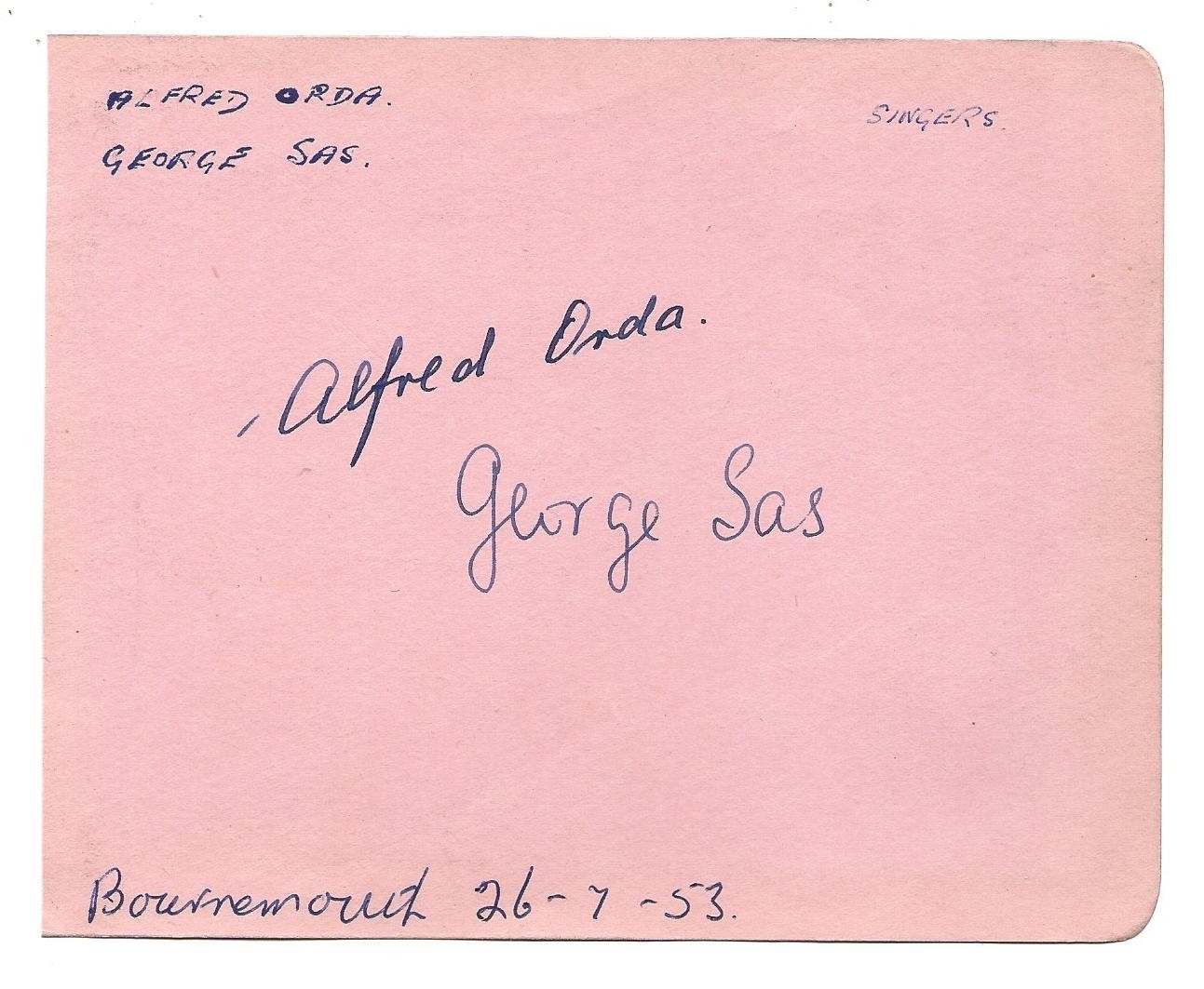 ALFRED ORDA POLISH OPERATIC BARITONE 1915-04 RARE ORIGINAL AUTOGRAPHED PAGE ++