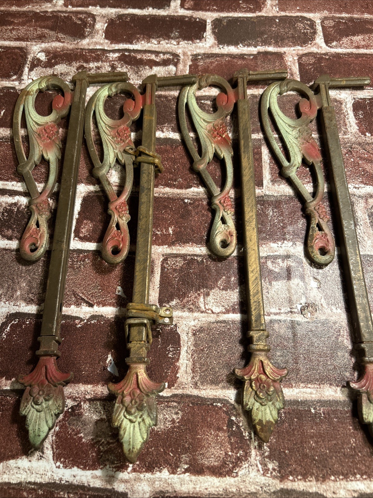 4 Antique Cast Iron Metal Curtain Drapery Swing Arm Rod
