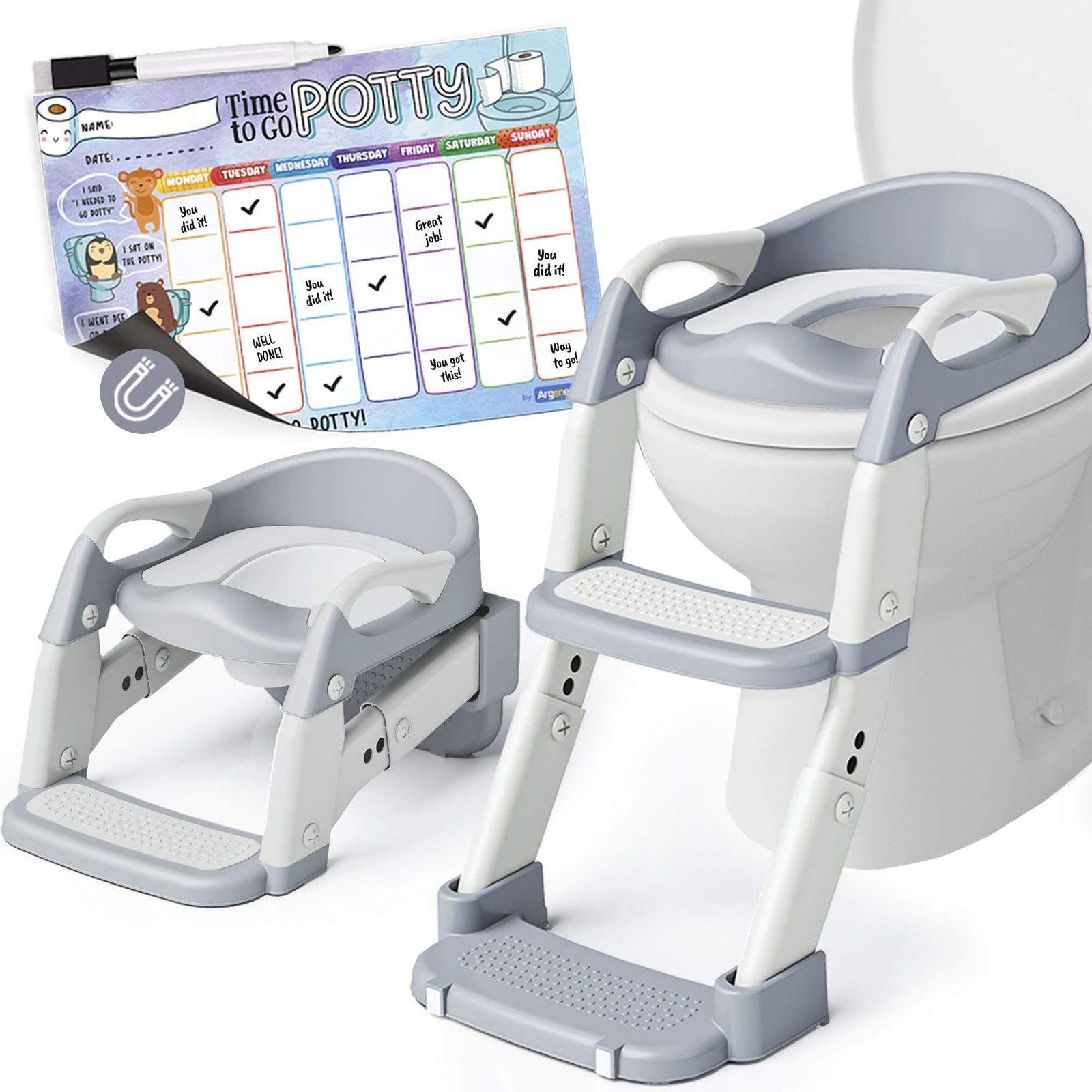 3-in-1 Potty Training Seat, Toddler Toilet Seat with Step Stool Ladder, Toddler