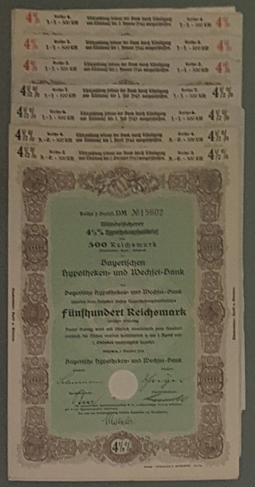 90 x Bavarian Mortgage and Exchange Bank Mortgage Pfandbrief 500 RM