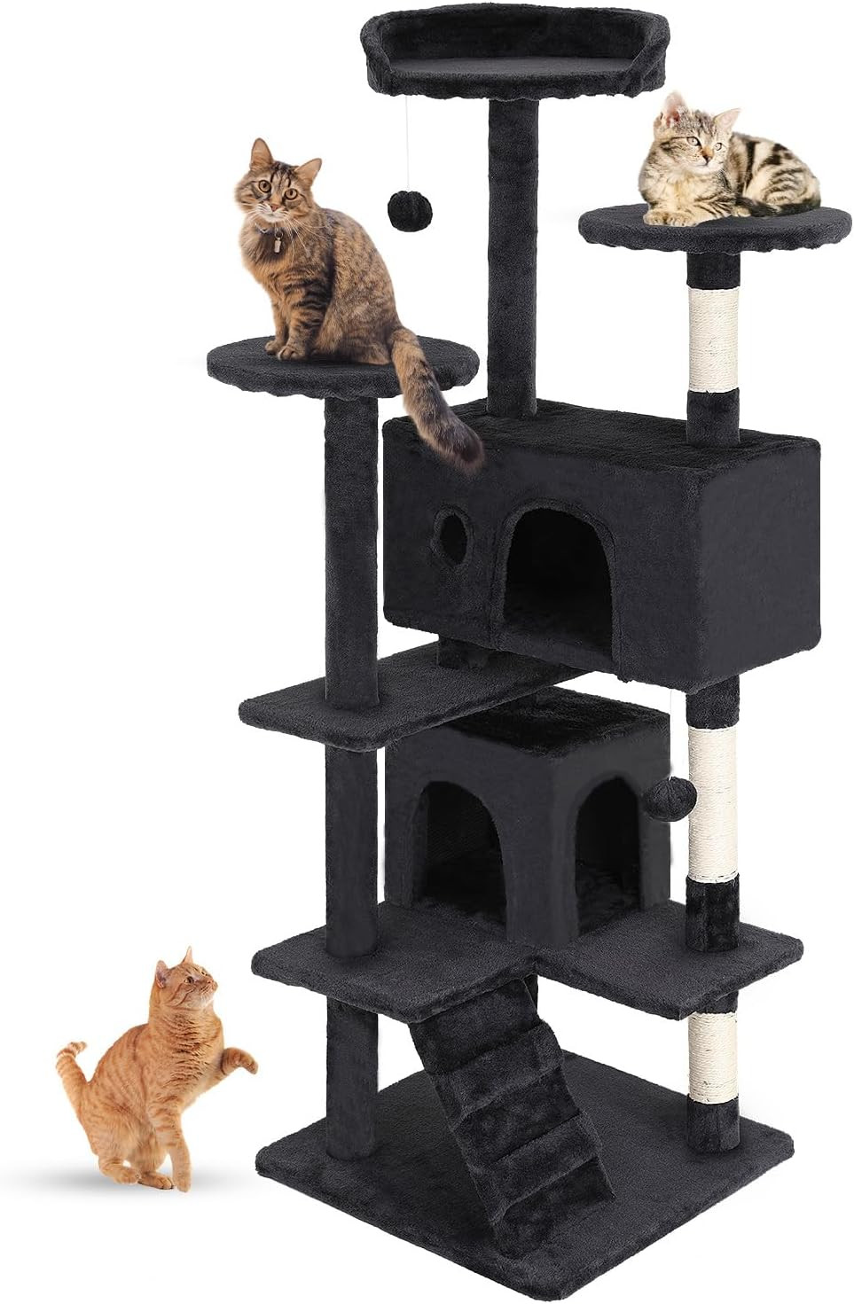 | 54" Cat Tree Tower | Dark Gray | Multi-Level Indoor Activity Center with Sisal