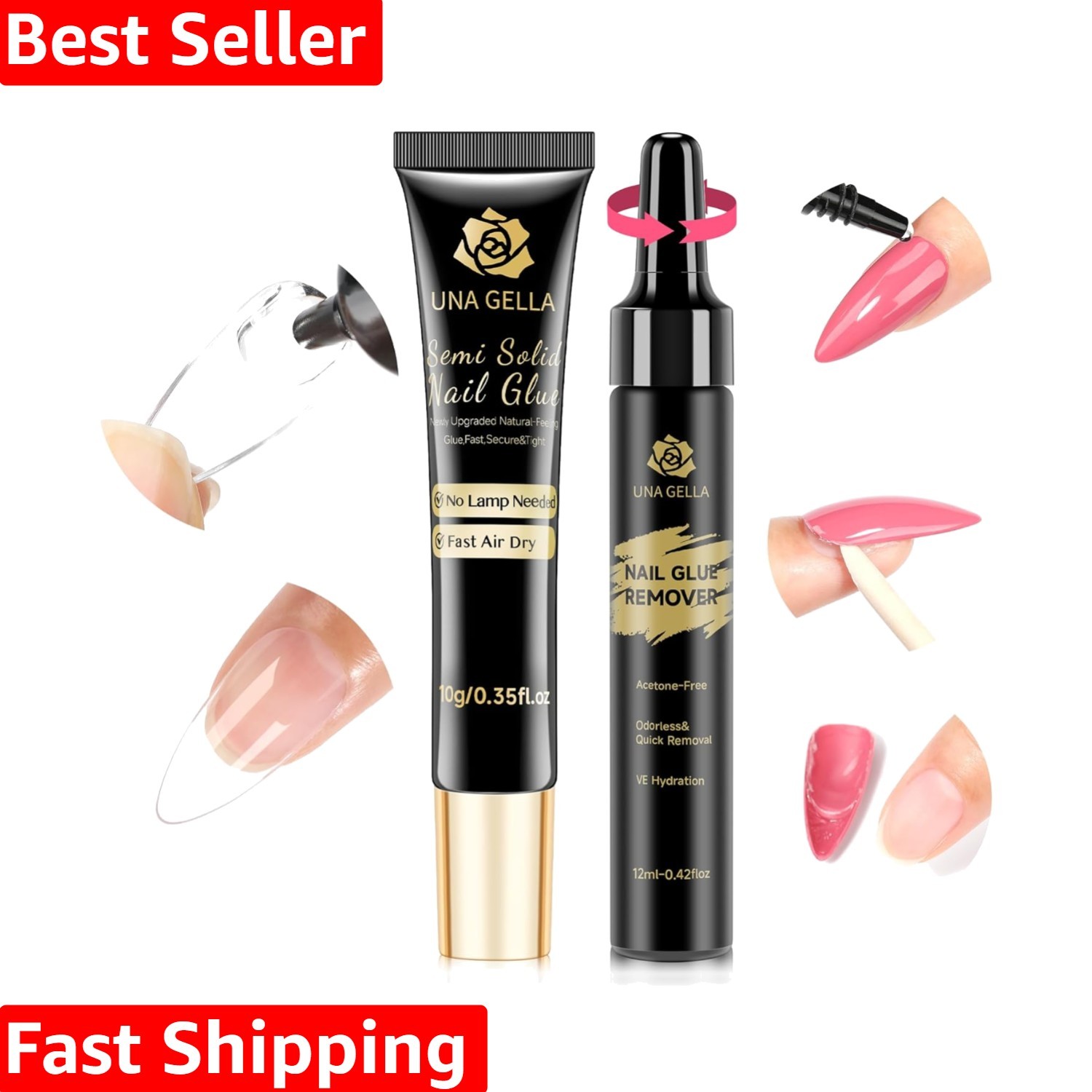 Lamp-Free Semi Solid Nail Glue for Press Ons: 10ml and Soak Off Gel Nail Glue...