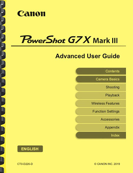 Canon Powershot G7X Mark III Camera Advanced User Guide Owner's Manual