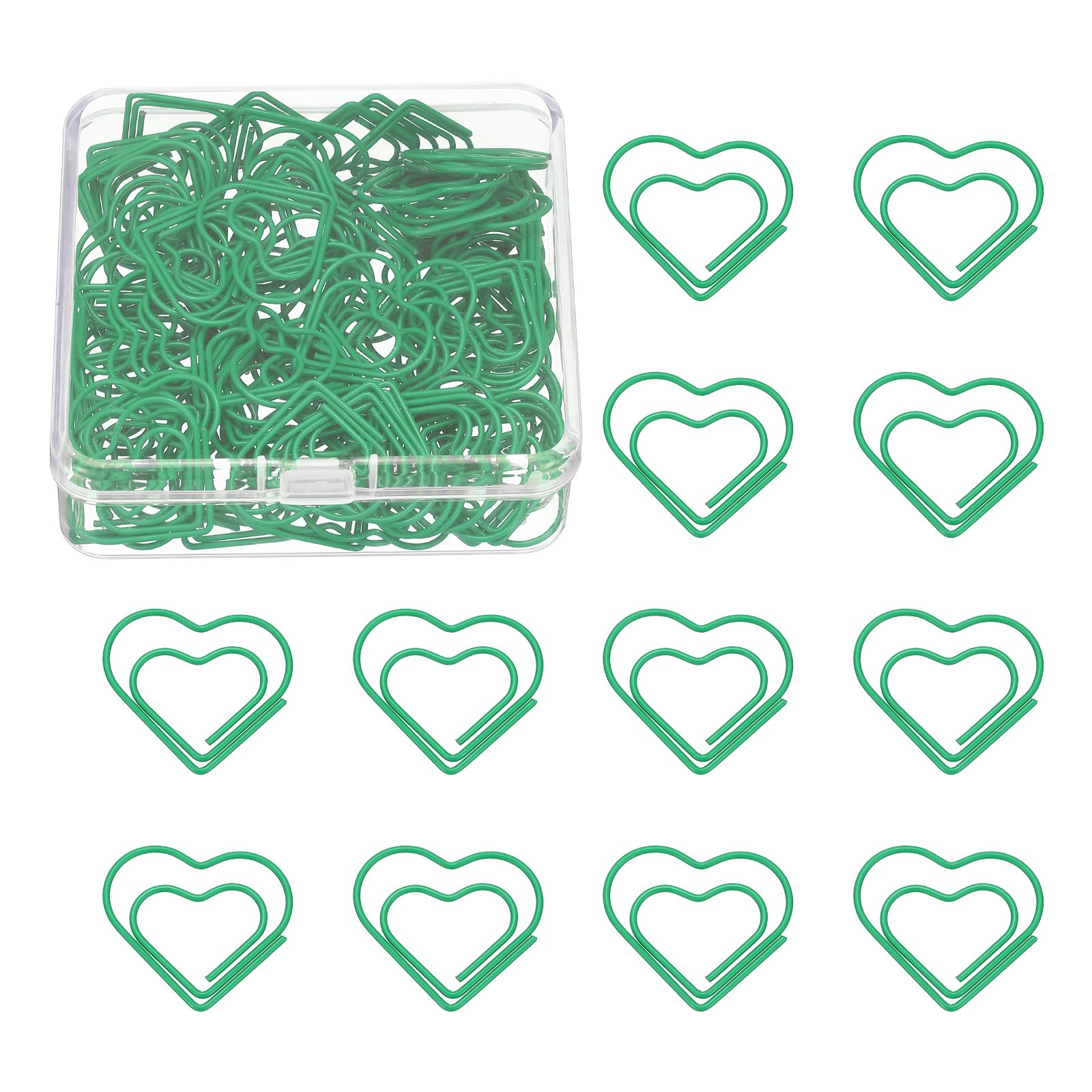 Heart clasp 100pcs, green, metal + plastic