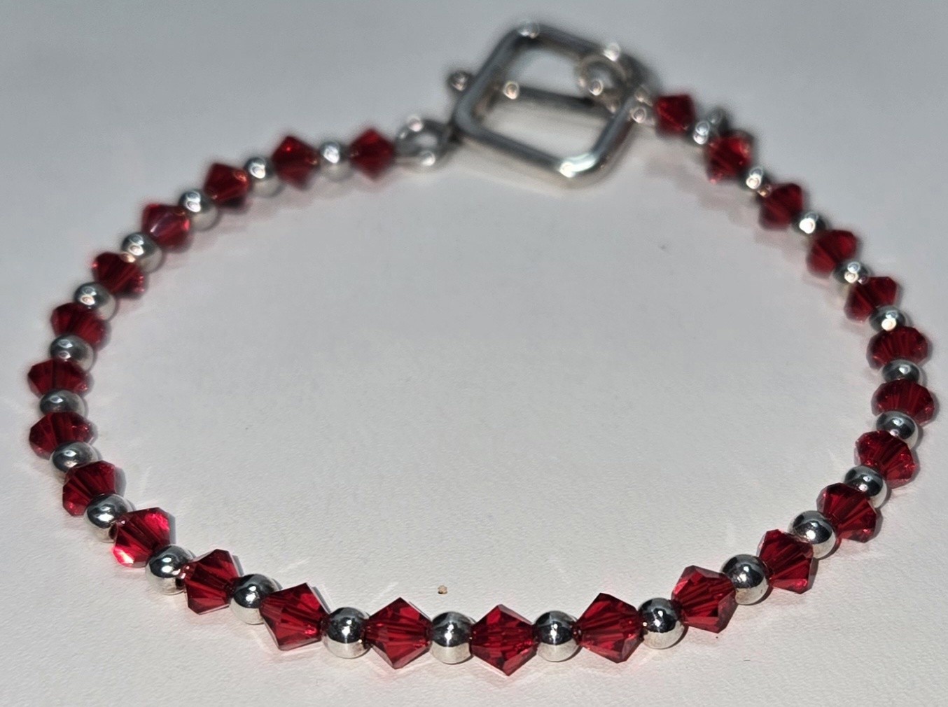 Bracelet Made with Sterling Silver & Swarovski Crystal Beads Red 6 3/4 In