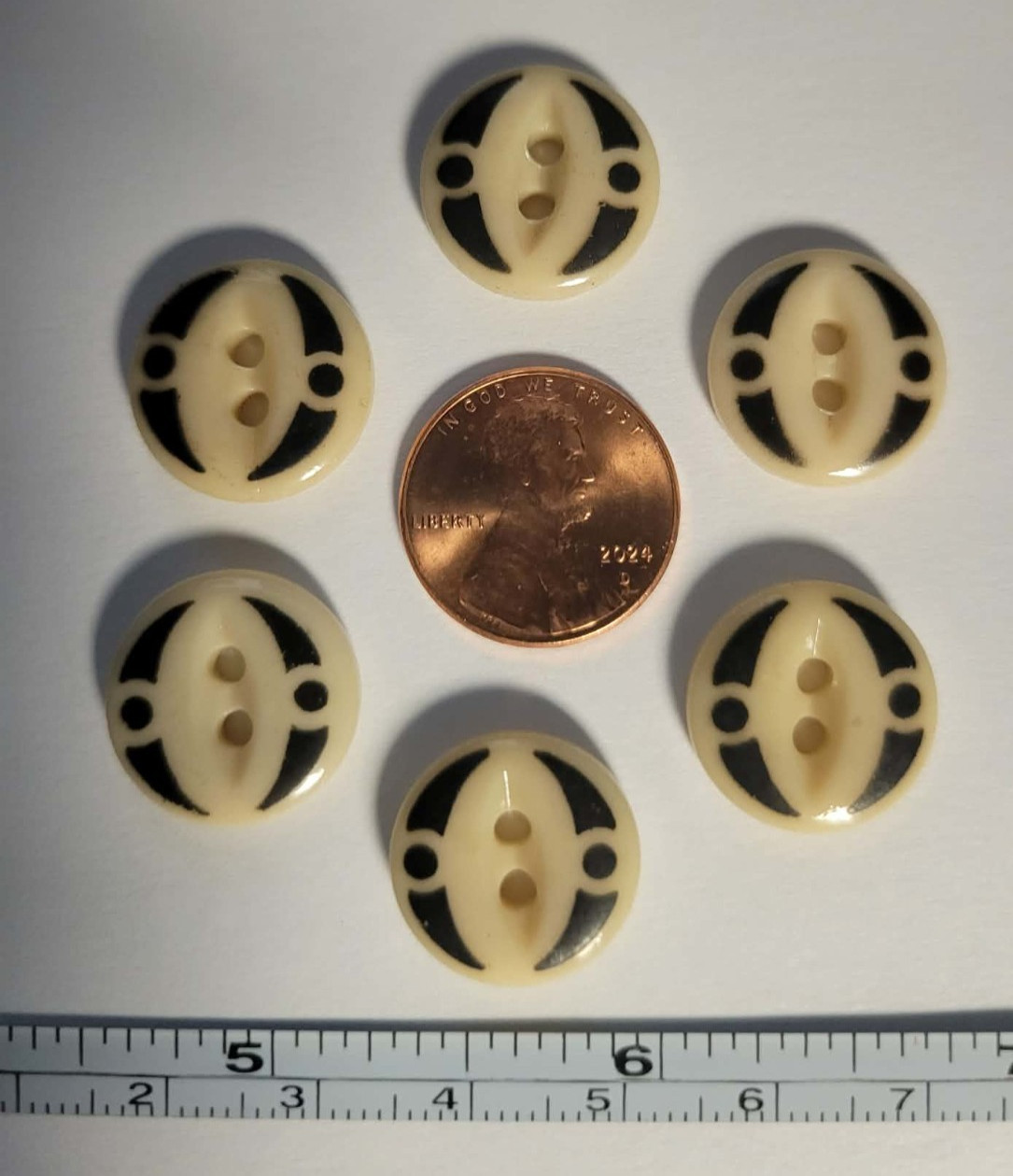 6 ANTIQUE #6 CHINA STENCIL buttons--BLACK-- LARGE