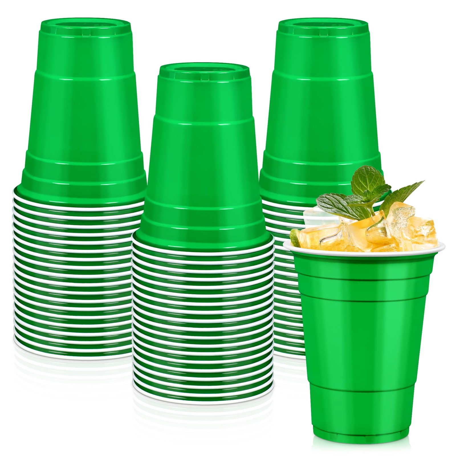 LANLISA 50 Green Plastic Cups, 16 oz Disposable 16 - 50 Pack, 