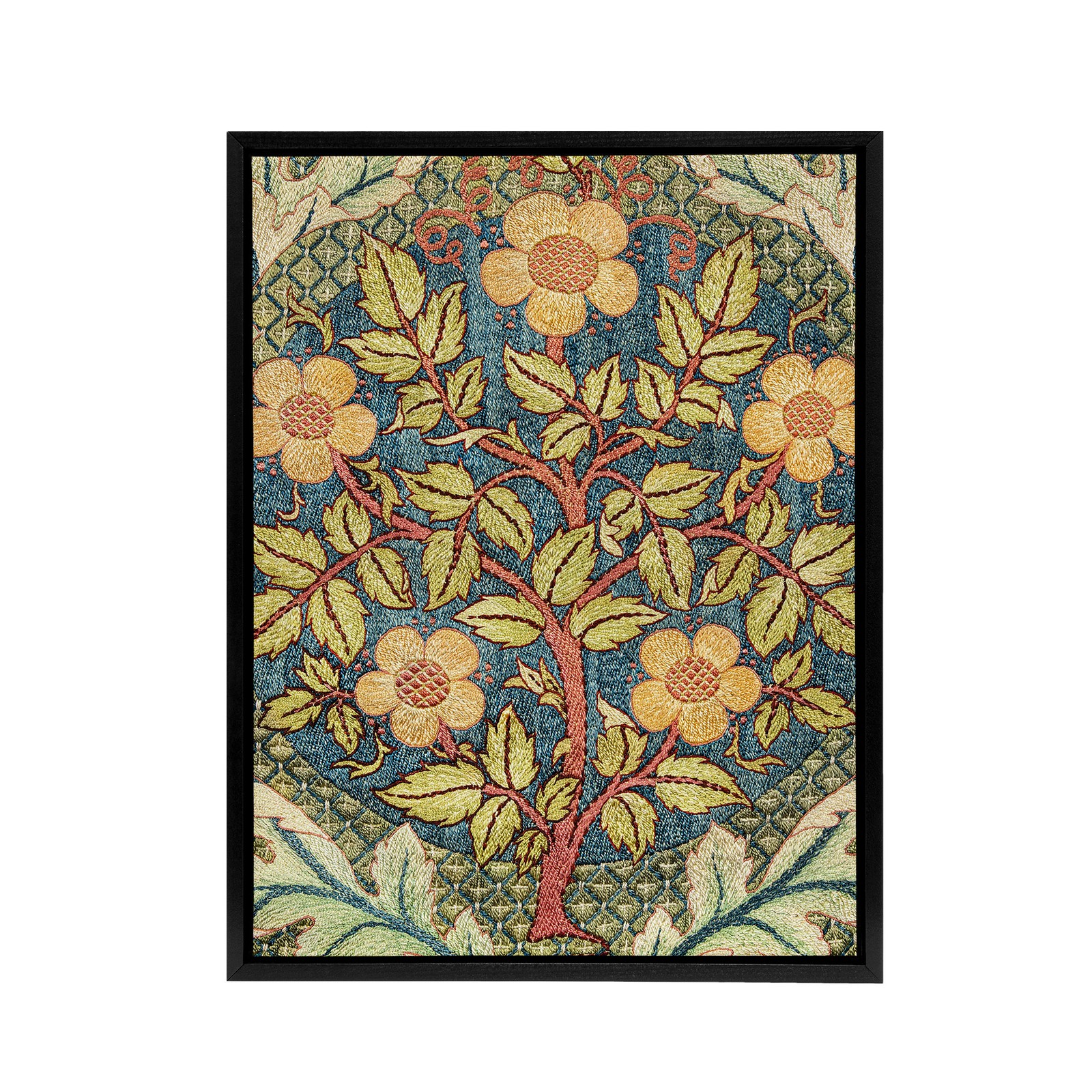 Rose Wreath Embroidery Pattern Framed Canvas Wall Art Print Morris