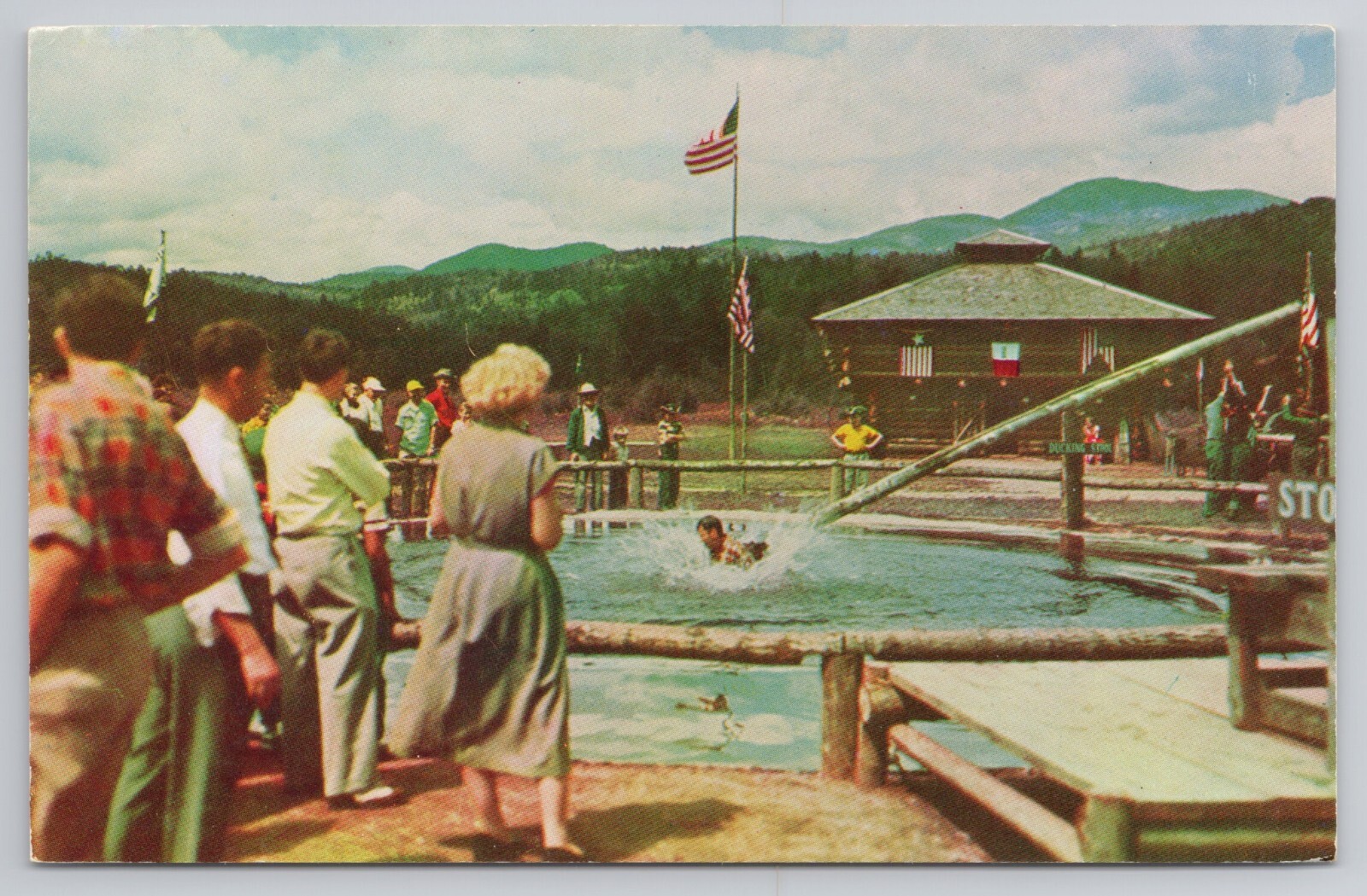 Frontier Town Schroon Lake New York NY 1950s Postcard Dunking Ducking Pool