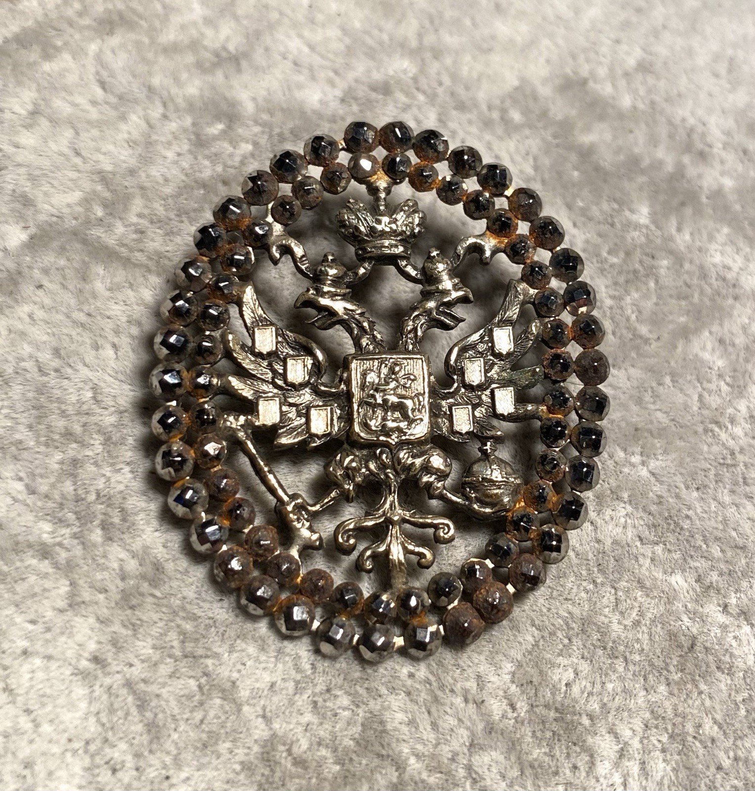 Antique Button Steel Facet Openwork Oval 1-5/8”X 1-5/16”