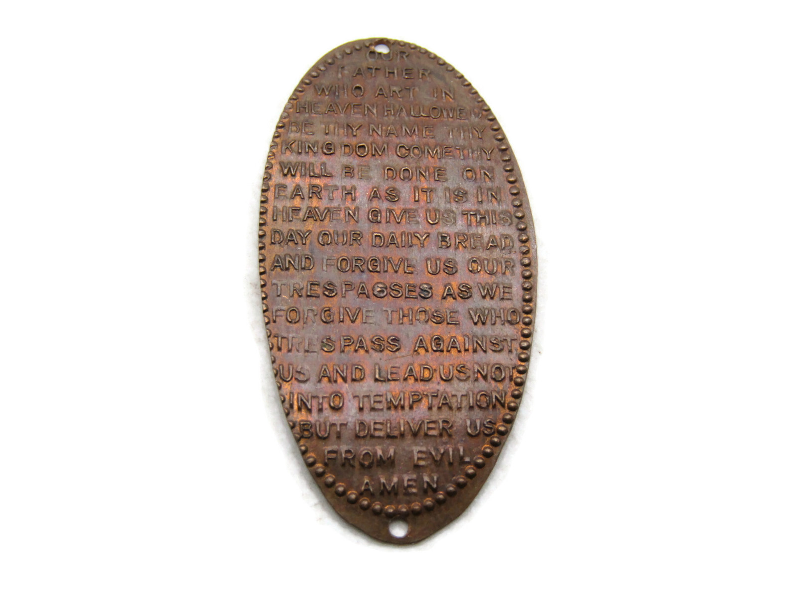 Our Father Who Art In Heaven Elongated Coin Charm Gold Tone