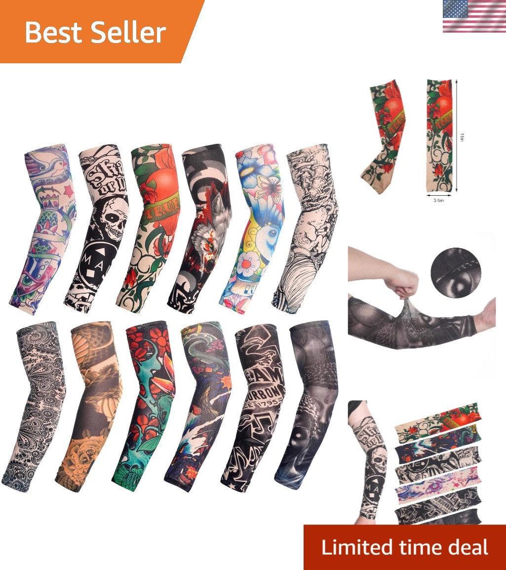 Multicolor 12 Pcs Temporary Tattoo Arm Sleeves - Perfect for Parties & Halloween
