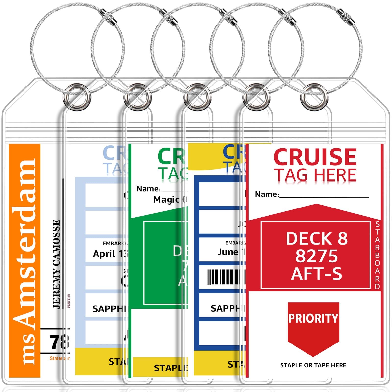 5 Pack Cruise Luggage Tag Carnival, NCL, Princess, MSC, 5 - Clear 