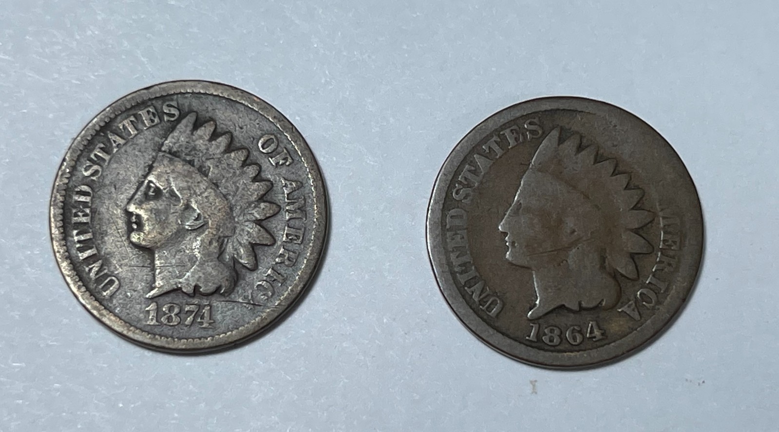 1874 VG & 1864 BZ G Indian 1C (#17422) both with issues.