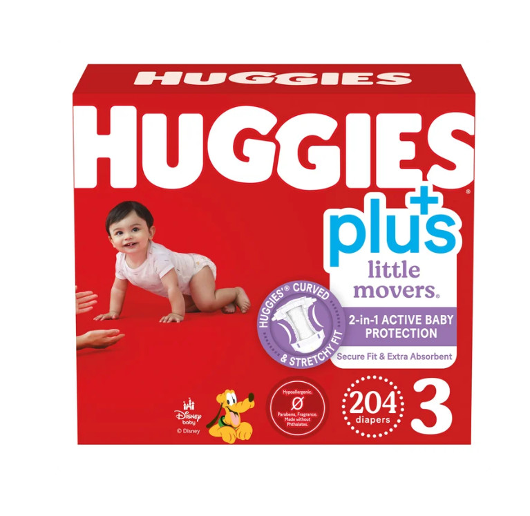 Huggies Plus Little Movers Diapers Size 3 (204 ct) 2-in-1 Active Baby Protection