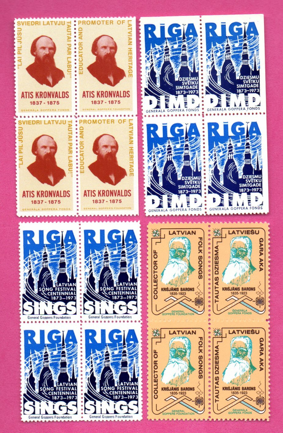 LATVIA LETTLAND 4 BLOCK OF 16 REVENUE STAMPS MNH 803