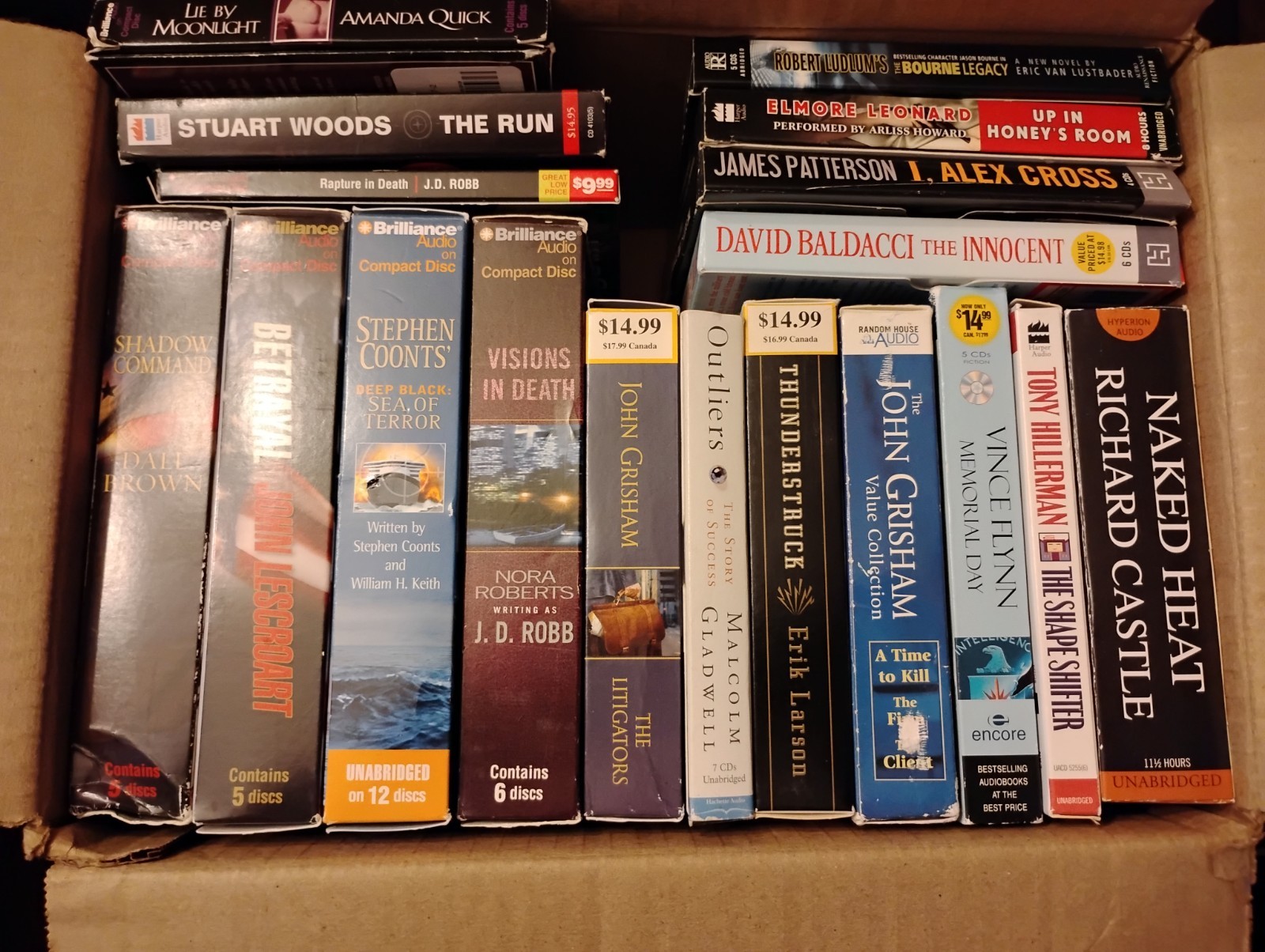 Lot of 18 audiobooks, Books on CD, Grisham, Coonts, Robb, and more