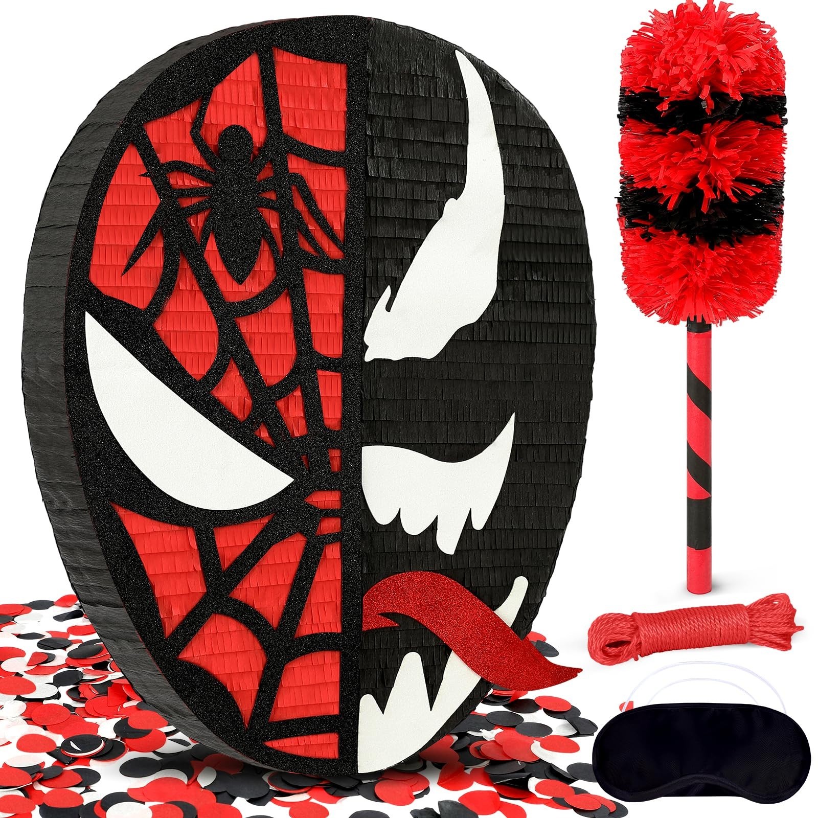 22 x 17.3“ Large Spider Pinata for Boys Birthday Party - 24" Bat Stick, Ey