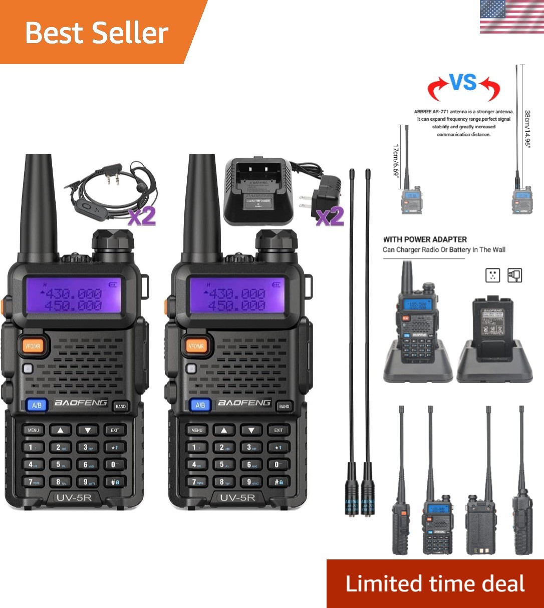 Emergency-Ready 2 Pack UV-5R Rechargeable Walkie Talkies for Outdoor Essentials