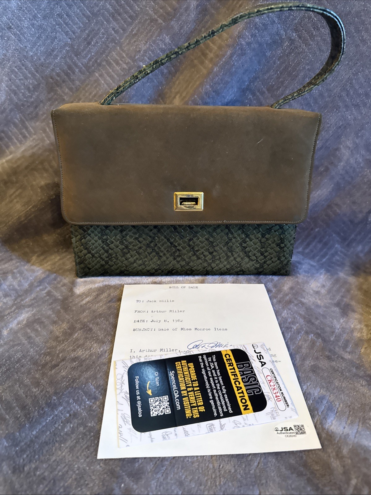 Vintage Marilyn Monroe Personally Owned Used Green Purse Arthur Miller JSA