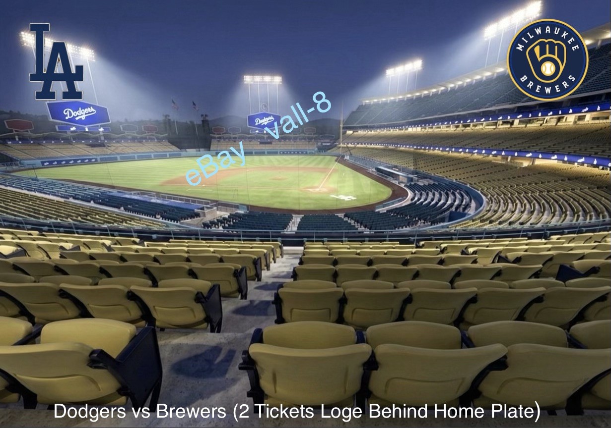 8/15 Dodgers vs Brewers (2 Loge Seats Aisle Behind Home Plate) Reggie Smith BH