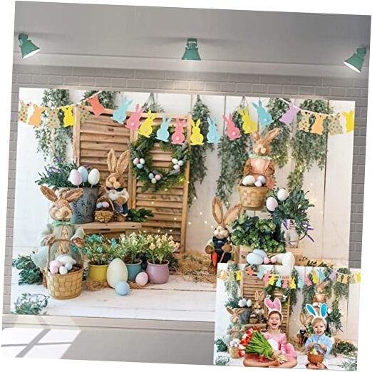 Easter Photography Backdrop Egg Bunny Garden Flower Decoration Photo 7X5FT