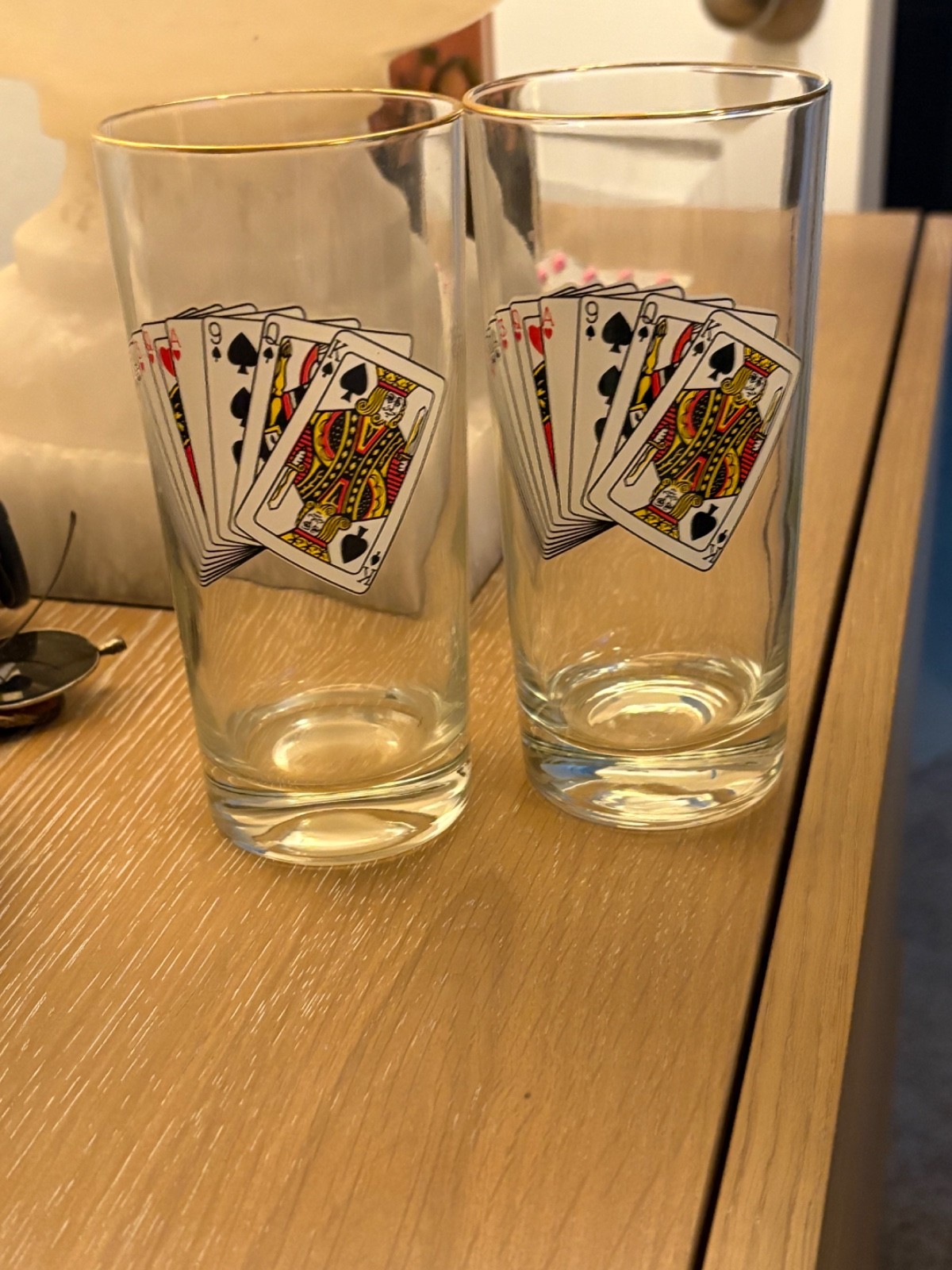 VINTAGE 2 PIECE SET POKER CARDS GLASSES
