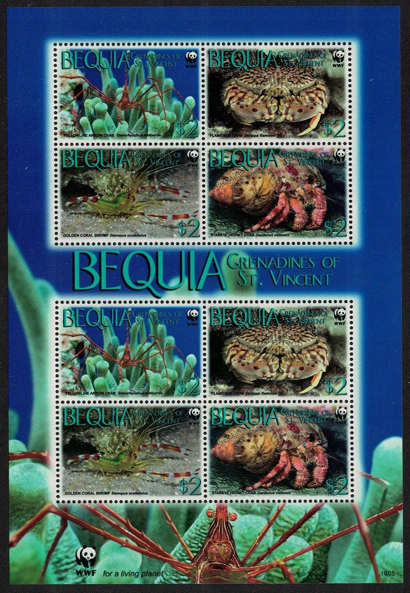 Bequia WWF Caribbean Reef Crustaceans MS 2010 MNH MI#647-650