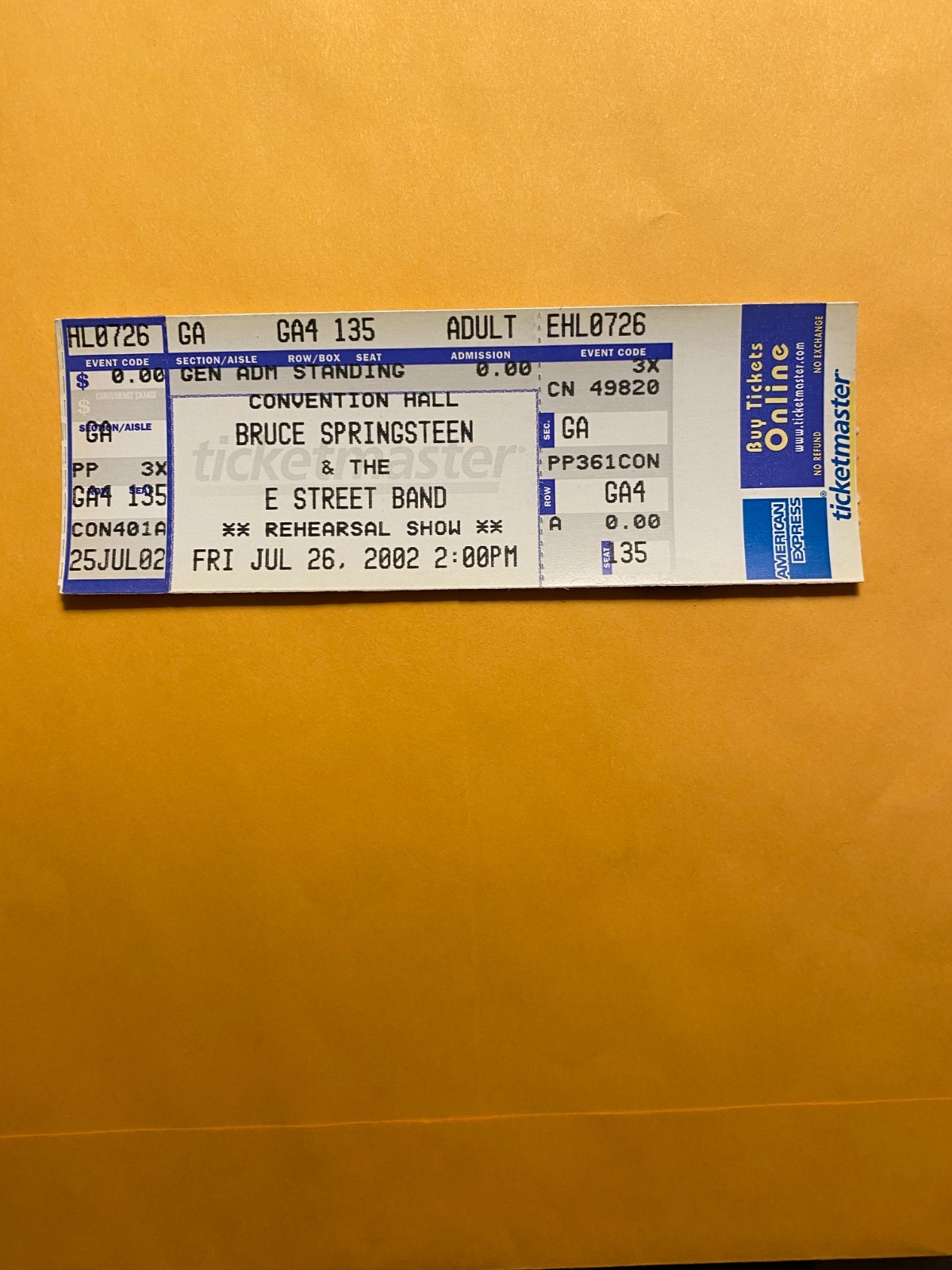 Bruce Springsteen Unused Tickets Asbury Park 2002 NBC Today Show