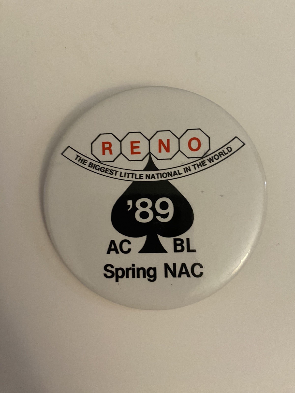 Reno ACBL Spring NAC ‘89 Pin Back Button P102