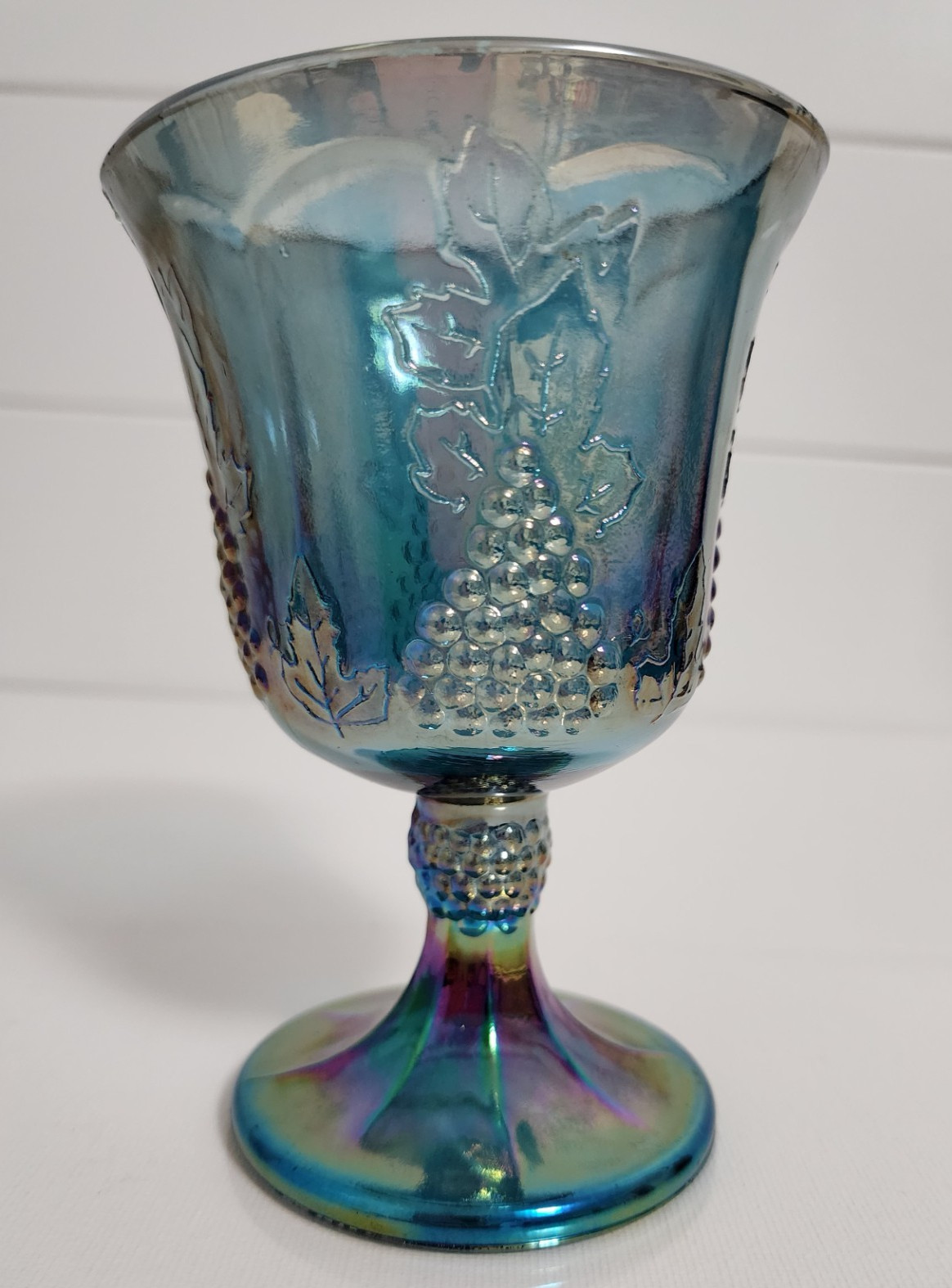 Vintage Indiana Glass, Blue Harvest Grape Carnival Glass Goblet