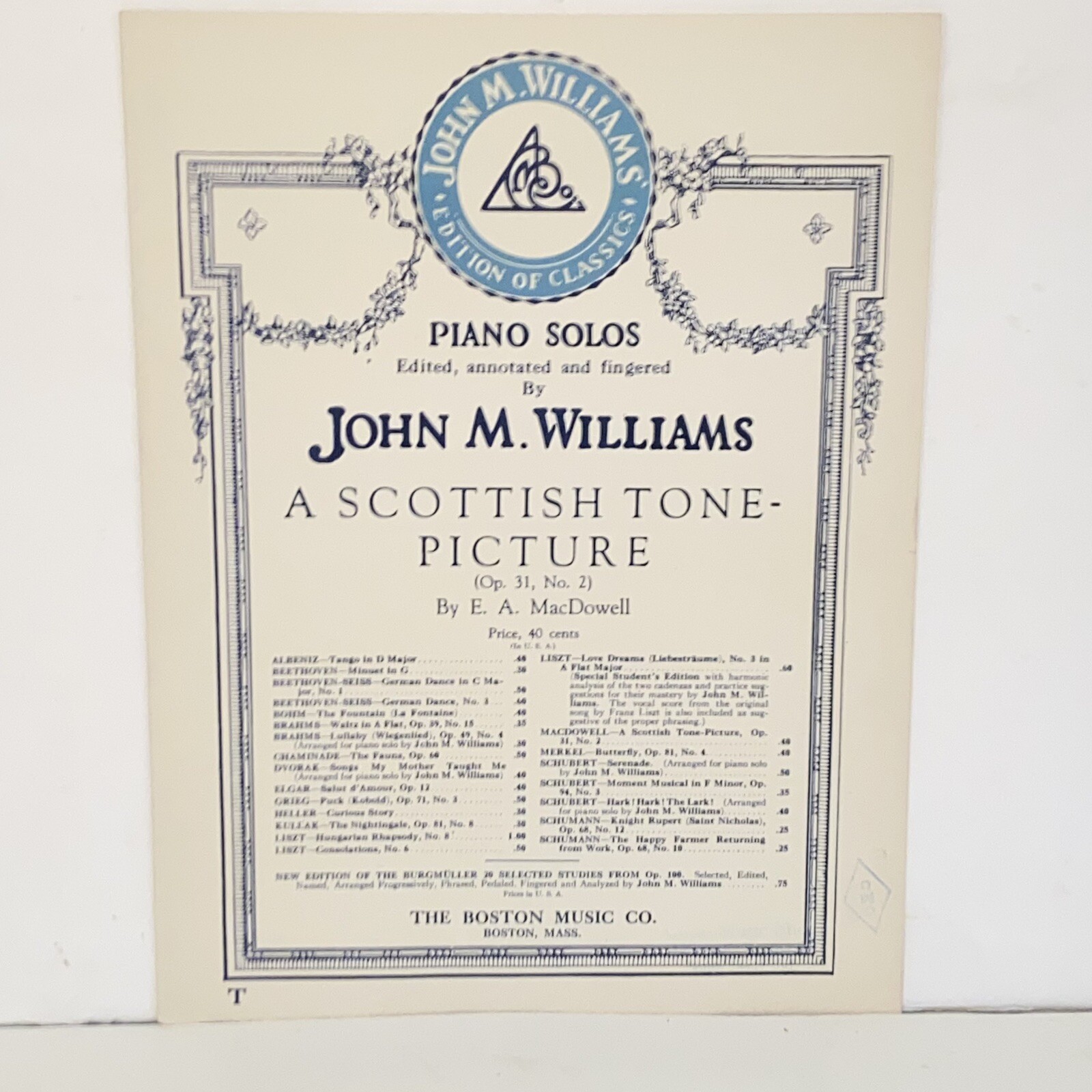 Vintage 1930 A Scottish Tone Picture Piano Solo Sheet Music by E A MacDowell