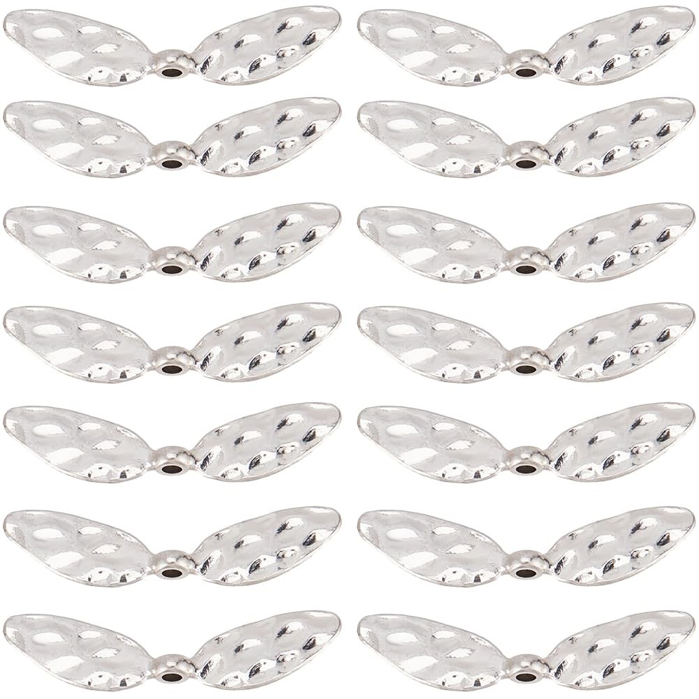 SUNNYCLUE 1 Box 60PCS Alloy Angel Beads Wings Metal Medium, Silver 