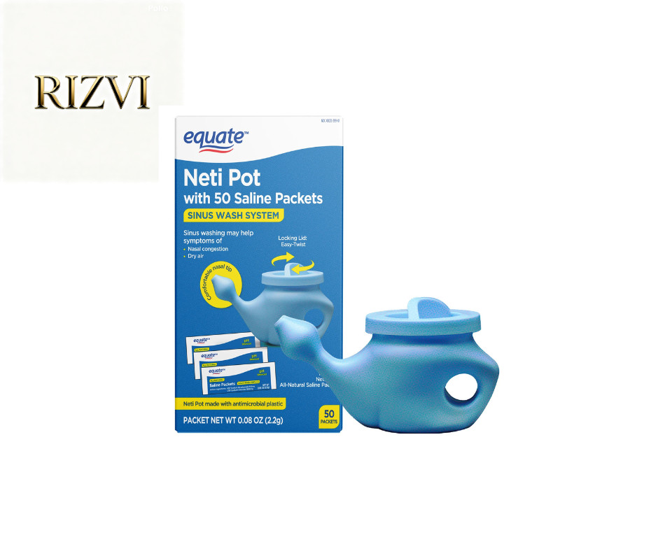 Equate Neti Pot Nasal Wash System, 50 Saline Packets, Blue