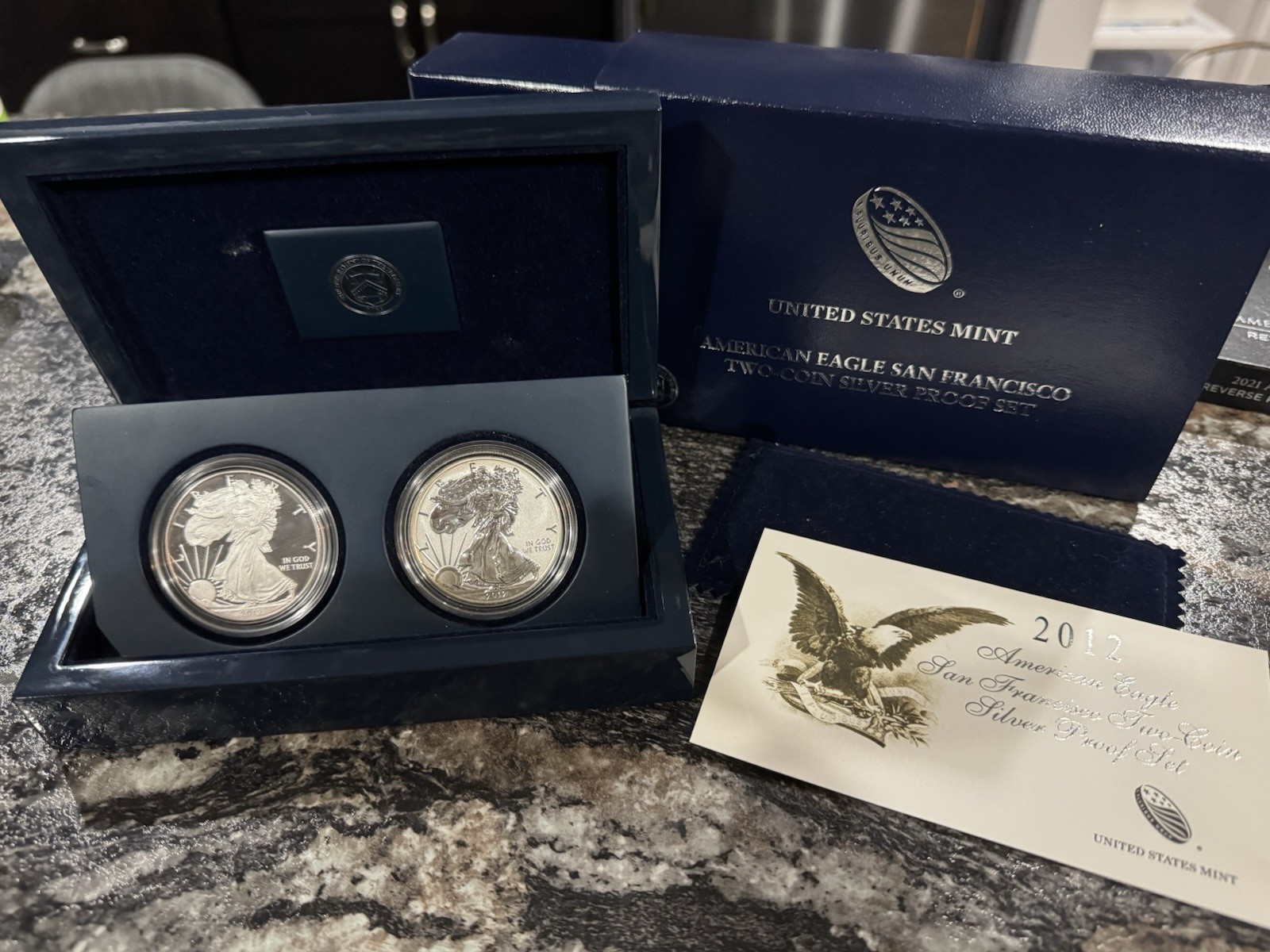 2012-S American Eagle San Francisco Two-Coin Silver Set w/ Box, CoA, and Case
