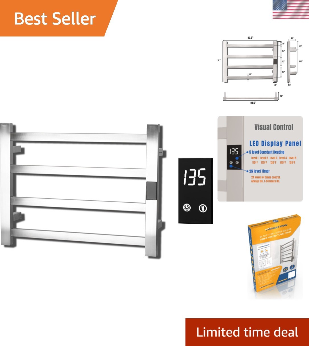 Modern Stainless Steel Electric Towel Warmer with Timer & Temperature Control