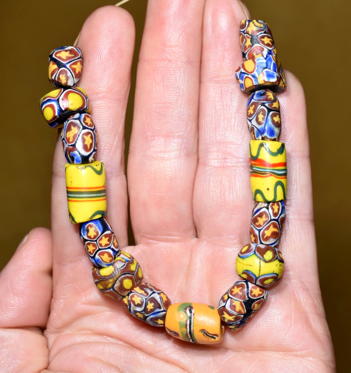 Antique Venetian Assorted Millefiori Italian Murrine Cane Beads, African Trade
