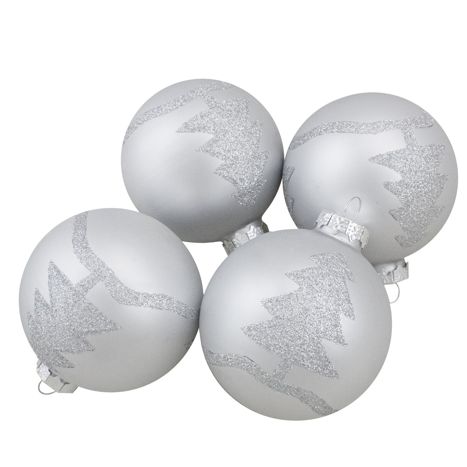 Northlight Set of 4 White and Silver Glass Ball Christmas Ornaments 3.25" (80mm)