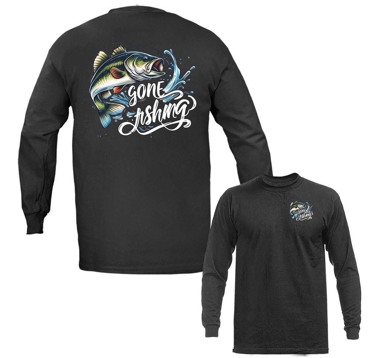 Gone Fishing Bass Funny Fisherman Outdoor Long Sleeve T-Shirt